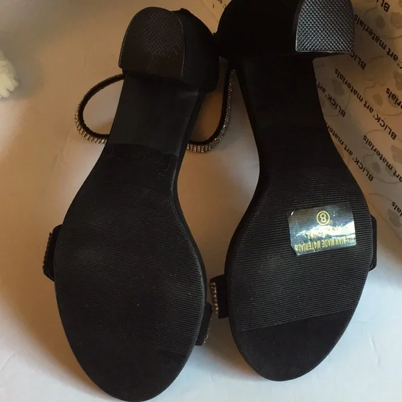 TOP MODA Rhinestone Crystal chunky black Heel Sz 8” - Picture 4 of 5